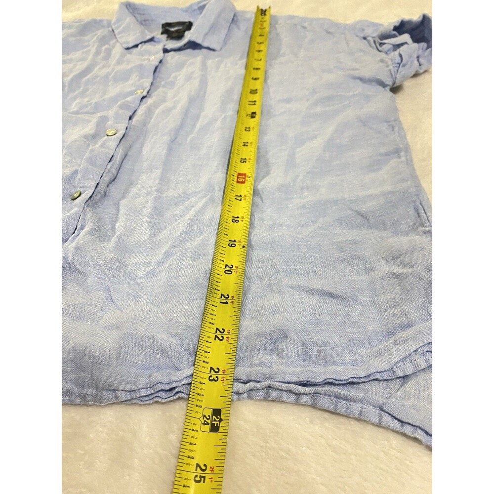 Rachel Rachel Roy Womens L 100% Linen Button Down Light Blue Short Sleeve Beach - Picture 8 of 8
